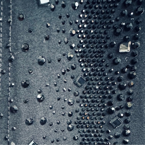 Vintage 1980 PARISLINE black asymmetrical evening cardigan sparkling studs large - Picture 4 of 11